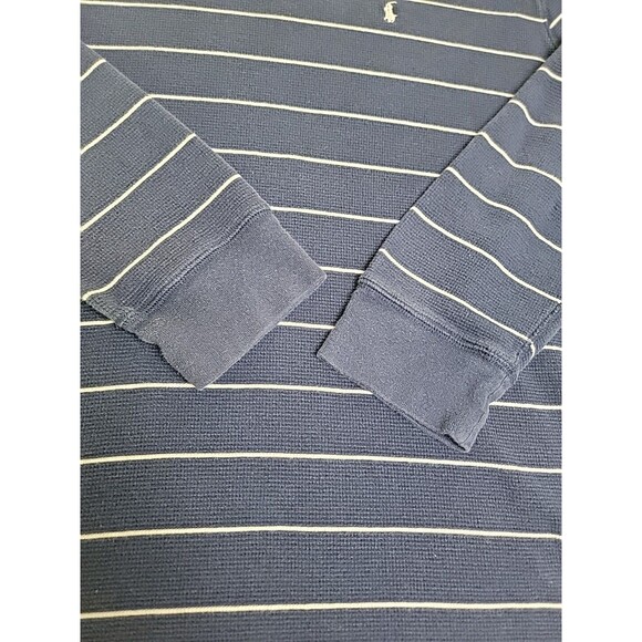 Ralph Lauren Thermal Shirt Mens 2XL Blue Stripe Cotton Preppy Stretch Dad Logo - Picture 5 of 10